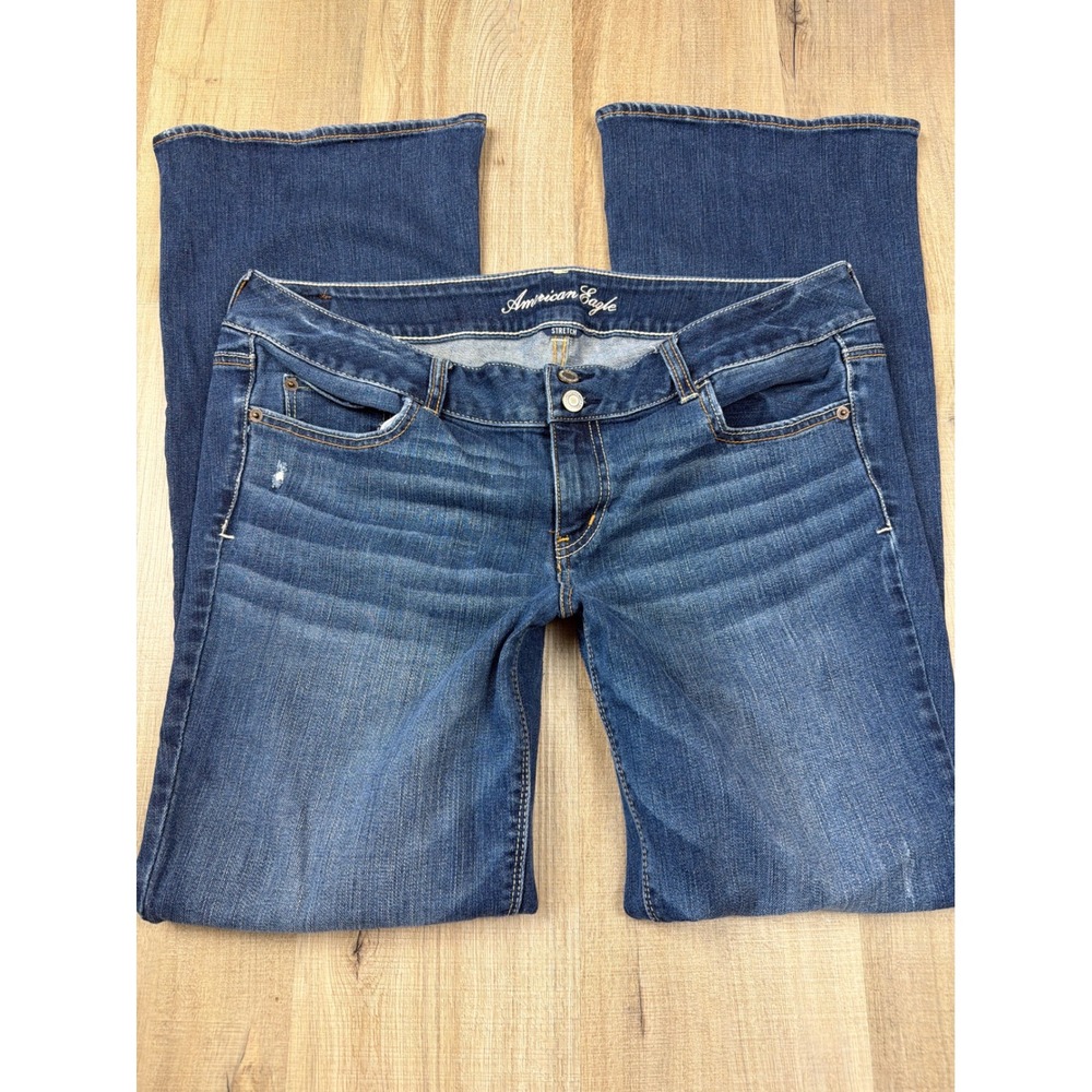American Eagle Artist Flare Jeans Womens 16 Long Medium Wash Blue Stretch Denim